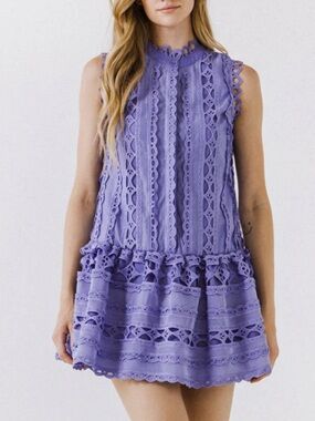 Endless Rose Lavender Crochet-Trim Buttoned Mini Dress Size Small